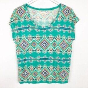 Aerie | Women's Green Sleeveless Scoop Neck Pullover Boho Print Top Size Small